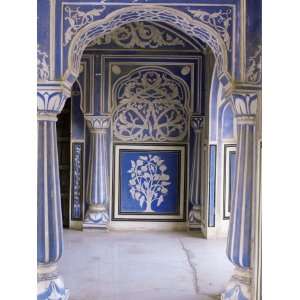  Stylized Foral Motif, Chalk Blue and White Painted Mahal 