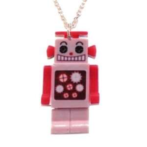   Cherry Silver plated base Pink Robot Necklace (18 inch chain) Jewelry