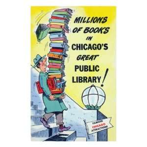   Chicago Public Library with Lots of Books Premium Poster Print, 24x32