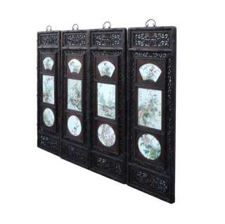 Chinese Rosewood Porcelain 4 Seasons Wall Plaque Set ss815  