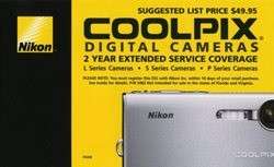 Nikon 2 Yr Extended Warranty on Coolpix Digital Cameras 018208054824 