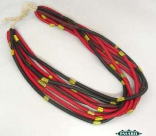 Ethnic Glass Polyester String Necklace Ivory Coast 1980  