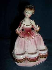 Vintage Lady in pink figurine / lipstick holder Chapwick CMI Inc made 
