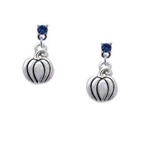 Small Silver Pumpkin Sapphire Swarovski Post Charm Earrings [Jewelry]