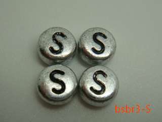 Craft Oblate Silver Acrylic Alphabet Letter Jewelery Making Beads 
