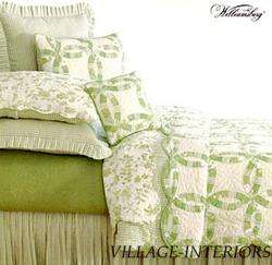 FRENCH COUNTRY GREEN WHITE WEDDING RING QUEEN QUILT SET  