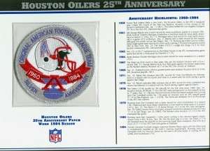 1984 HOUSTON OILERS 25TH ANNIVERSARY OFFICIAL JERSEY PATCH WILLABEE 