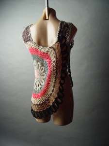 Crochet Doily 60s 70s Vtg y Indie Boho Bohemian Beach Cover Up Top fp 