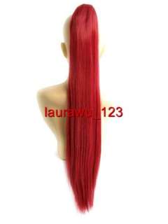 26 Heat Resistant Bright Burgundy Red Wigs Ponytail  