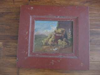 OMG OLD 1885 OIL PAINTING 6 BABY CHICKS in MOULDING WIDE FRAME Just 