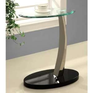  Brushed Chrome, Black Poly & Glass Oval Chairside Table 