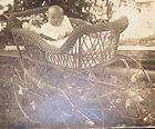 1909 Baby in Victorian Wicker Baby Buggy Pram Real Phot