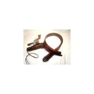 Dark Reddish Brown Hand Tooled Leather Western Gun Belt and Holster 