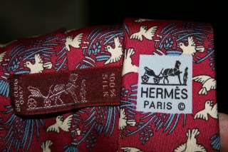 Authentic Hermes Doves Maroon Blue Tie 7291 EA NR  