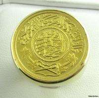 22k Saudi Guinea Large Coin Mens Ring   14k Solid Gold 20.4g 