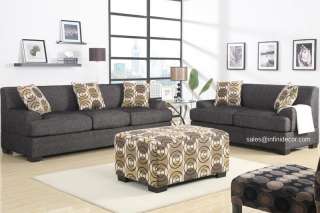 Gray Faux Linen Fabric Couch Sofa and Loveseat Set F7446 F7447 Modern 
