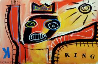   HUGHART abstract outsider folk basquiat inspired art painting   KING