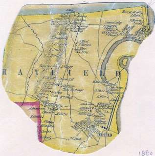 Antique Wall Map Fragment Hatfield MA Massachusetts  