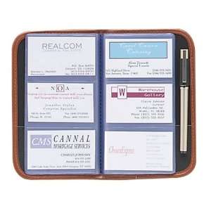   Gloss Faux Leather Business Card Book, 120 Card Cap, 6 1/8 x 9, BK