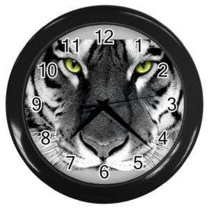 King White Tiger Round Wall Clock Black GIFT DECOR COL  