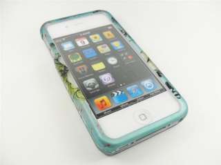 FOR AT&T IPHONE 4 4G WHITE FLOWERS BLUE HARD COVER CASE  