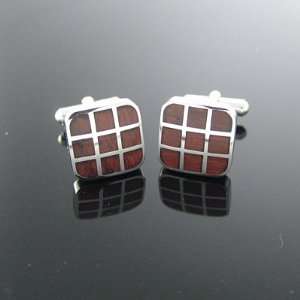 Wood Inlay Checker Cufflinks