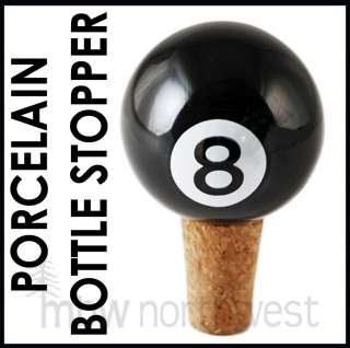 BALL POOL WINE CORK BOTTLE STOPPER / PORCELAIN / NEW  