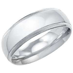   White Gold Plain Milgrain Wedding Ring Band 7MM   Size 6   6.4 Grams