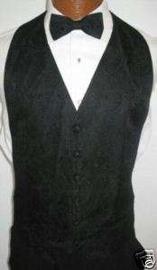 Black Paisley Tuxedo Vest / Tie Prom Wedding Large  