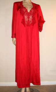 Vtg Red OLGA Lacey Stretch Top Nighty NIGHTGOWN & Peignoir Large Robe 