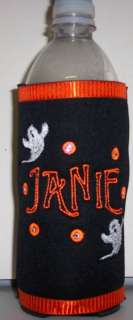 PERSONALIZED EMBROIDERED Koozie Can Cover for HALLOWEEN  