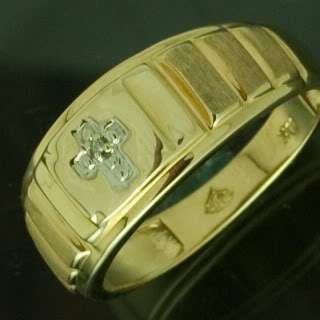 10K Yellow Gold Satin Cross Mens Ring  
