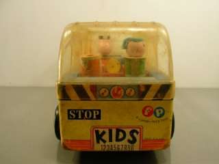 Vtg. 60s FISHER PRICE #983 SCHOOL BUS Clear Top Rotating Kids/Driver 