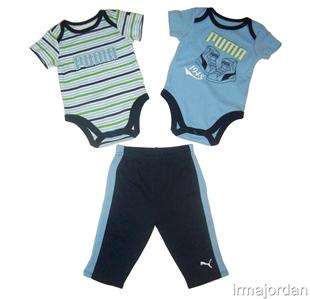 Baby boys Puma clothes set, 2 body suits & 1 pantst, size 3/6 months 