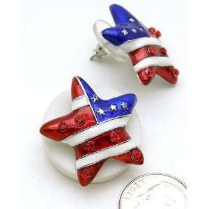  American Flag USA Star with red crystal studs earrings 