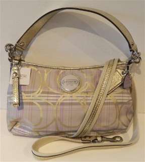 NWT Coach SIS Lavender & Gold Plaid Signature Demi Crossbody with ID 