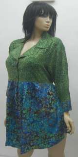 Y363S BLUE GREEN/BLOUSE TOP JACKET 2X 3X 4X BUTTON EMPIRE BABY DOLL 