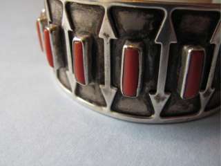 Vintage Sterling Silver Southwestern Coral Arrow 1 Wide Cuff Bracelet 
