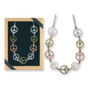  Peace Sign Necklace Tri Tone Antique Finish Case Pack 24 