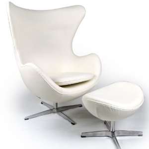 Egg Chair & Ottoman, White Aniline Leather
