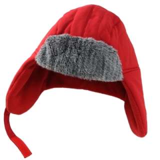 Toddler Boys Red Trapper Hat with Fur Trim aviator  