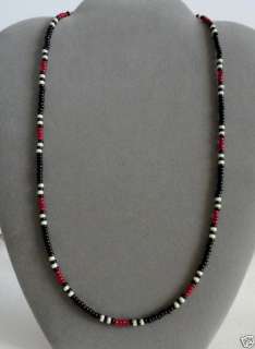 Dark Red + Black Mens, Women Necklace Native American  