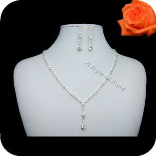 Bridal Party Wedding Crystal Necklace Earrings Set N239  