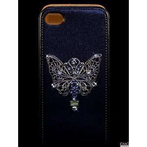  Bling, Crystal, iPhone 4 & 4S Flip Genuine Real Leather 
