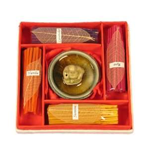 Hand crafted Incense Kit With Happy Buddha Holder, 4 Fragrances Gift 