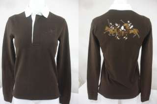   Misses Polo Shirt Rugby Dual Match Big Pony Crest Brown New XL  