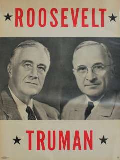 Authentic Antique Roosevelt Truman Campaign Poster 1944  