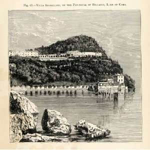  1882 Wood Engraving Villa Serbelloni Peninsula Bellagio 