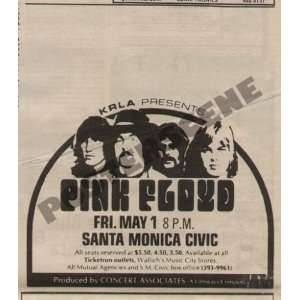 Pink Floyd Newspaper Concert Promo Ad 1970 