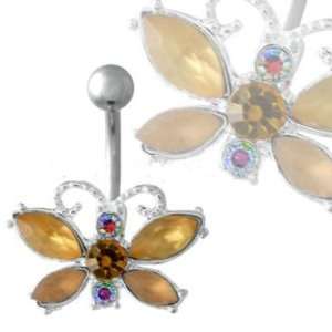  316L Surgical Steel   Amber Butterfly Belly Ring   14g 3/8 